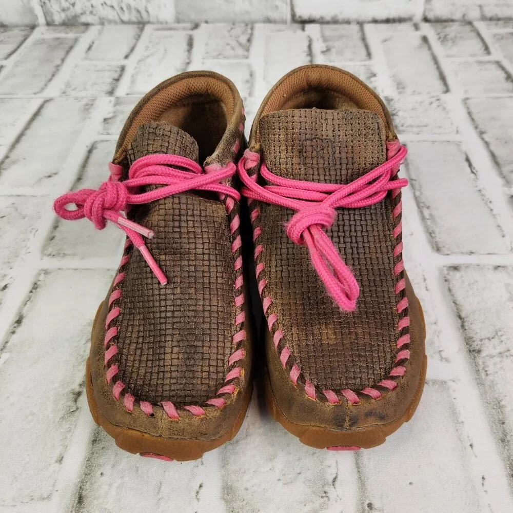 Twisted X Chukka Driving Breast Cancer Mocs Youth 12.5 Brown Leather Ankle Boots